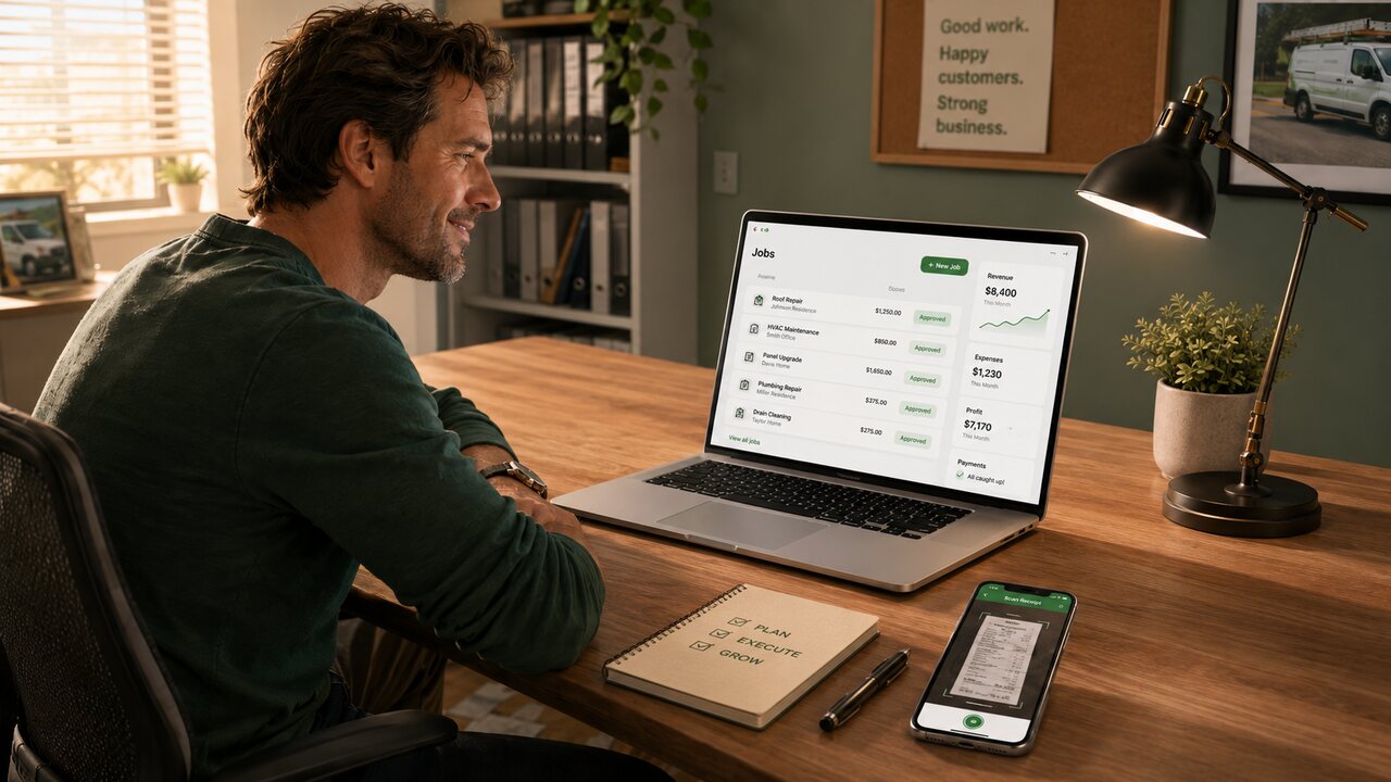 After FieldCosts: an organized dashboard with jobs, expenses and approvals
